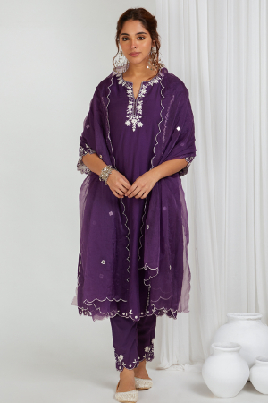 Purple Viscose Organza Dupatta