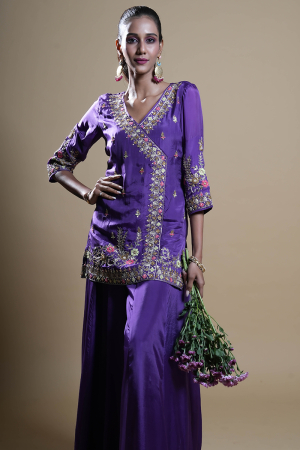 Purple Habutai Silk Gharara Set 