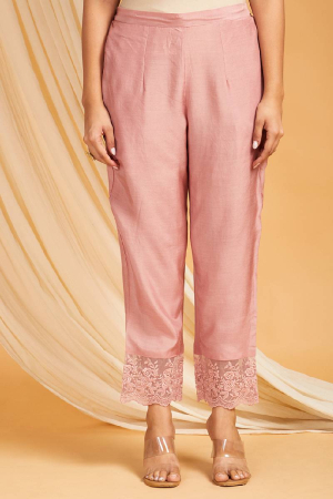 Old Rose Pink Cotton Silk Pants