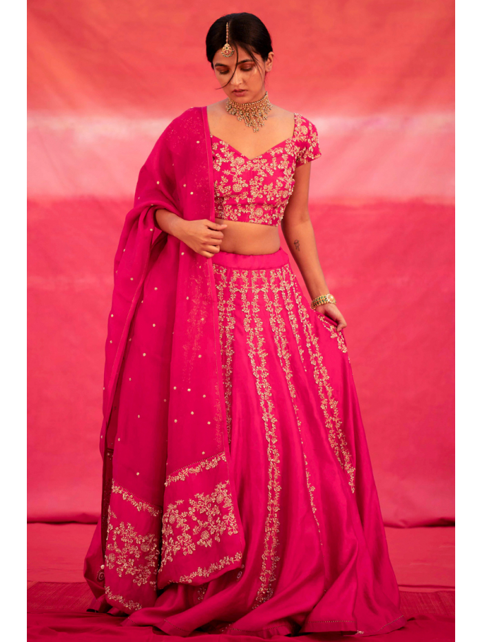 Chalk Pink hand embroidered phool guchha saree with bralet blouse Design by  DeepThee at Modvey