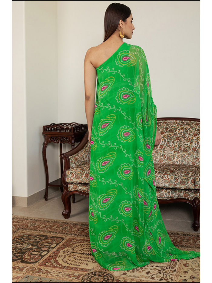 Green & Fuchsia Pure Silk One-Shoulder Kaftan Dress Design by Twinkle  Hanspal at Pernia's Pop Up Shop 2024