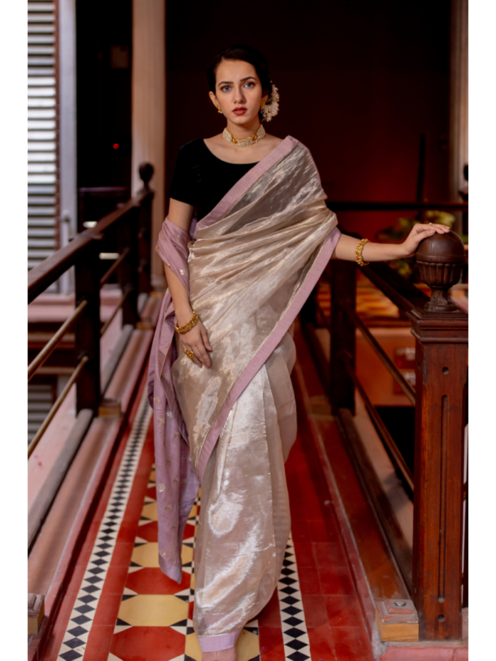 Buy Grey Silver Satin Lumiere Saree by Designer Sawan Gandhi Online at  Ogaan.com