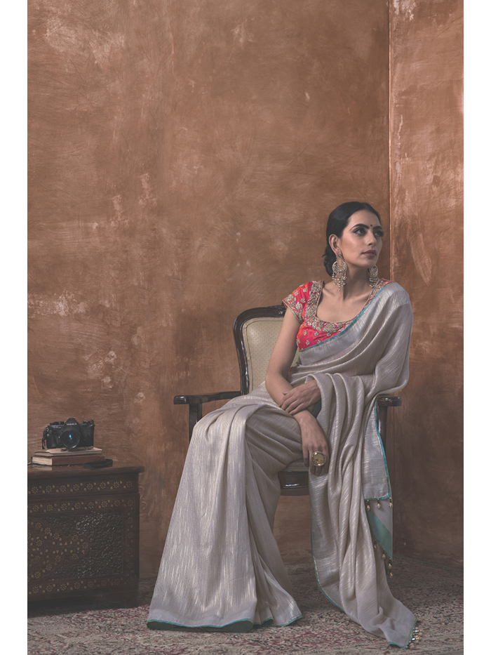 Designer Georgette Saree Blouse - Grey – Panache-The Desi Creations