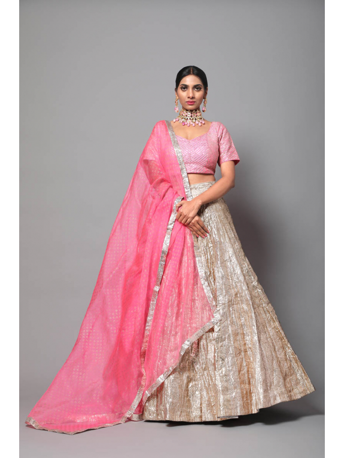 Pink Silver Zari and Sequins work Cape Pattern Lehenga Choli for Girls –  Seasons Chennai