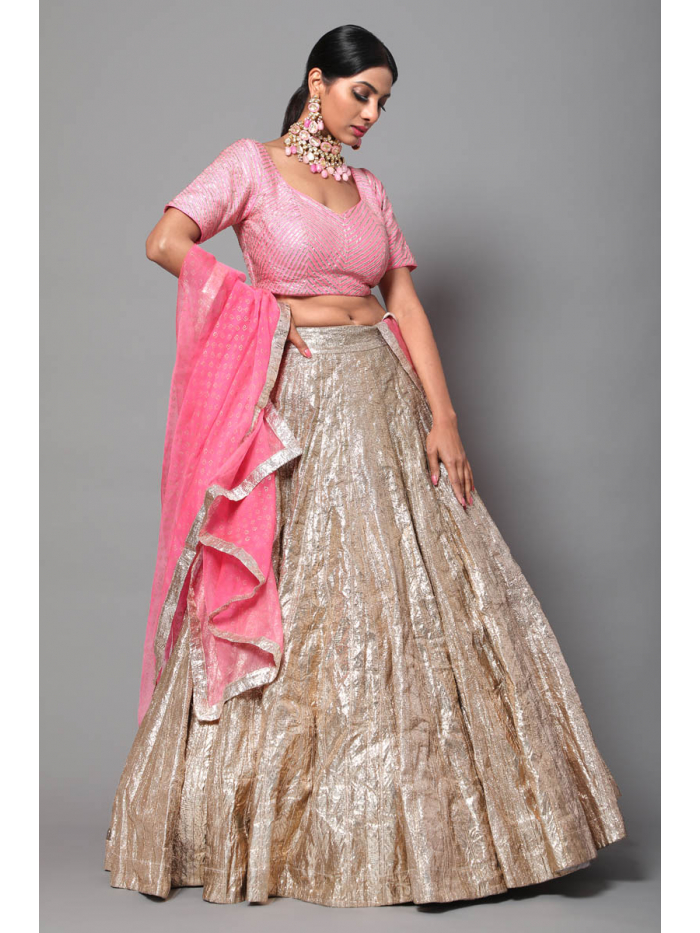 Buy online Coral Pink And Silver Lehenga from ethnic wear for Women by  Ahliya Libaz for ₹2887 at 0% off | 2024 Limeroad.com