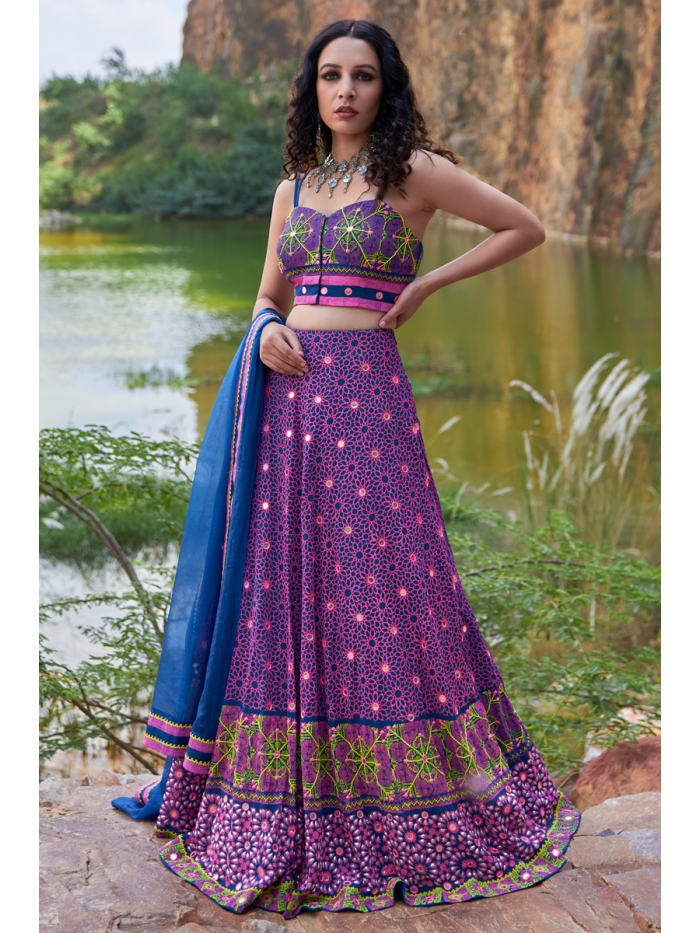 Pink Blue Woven Design Lehenga Choli - Buy Pink Blue Woven Design Lehenga  Choli online in India