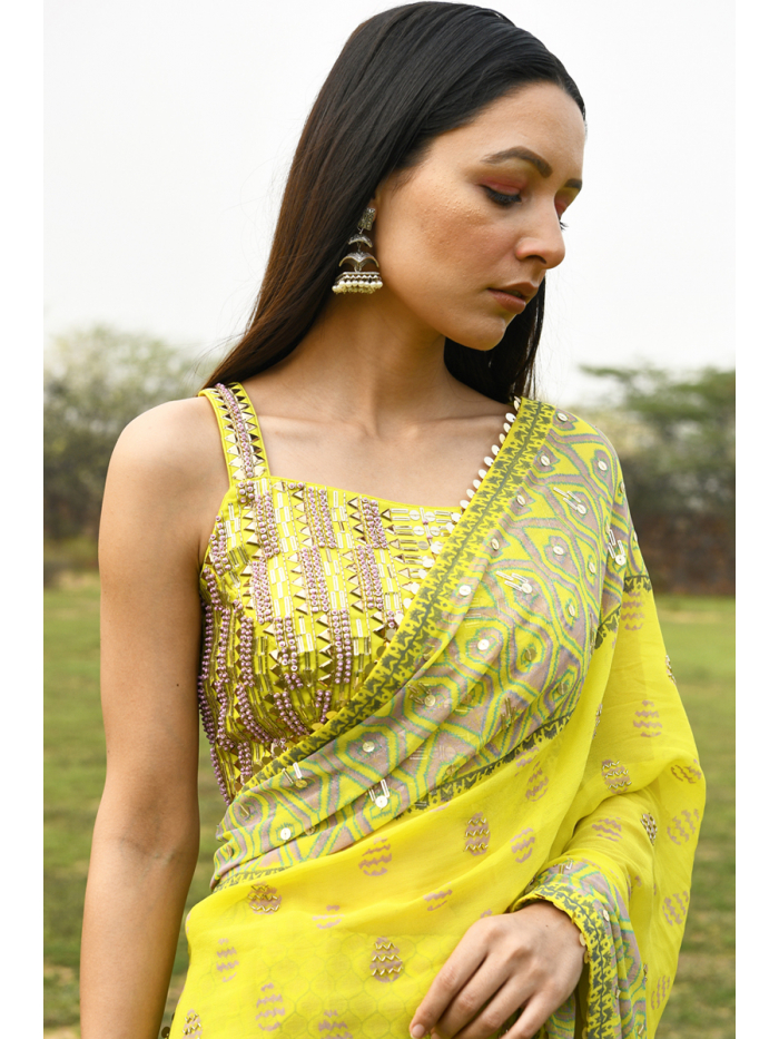 Yellow saree hot sale blouse