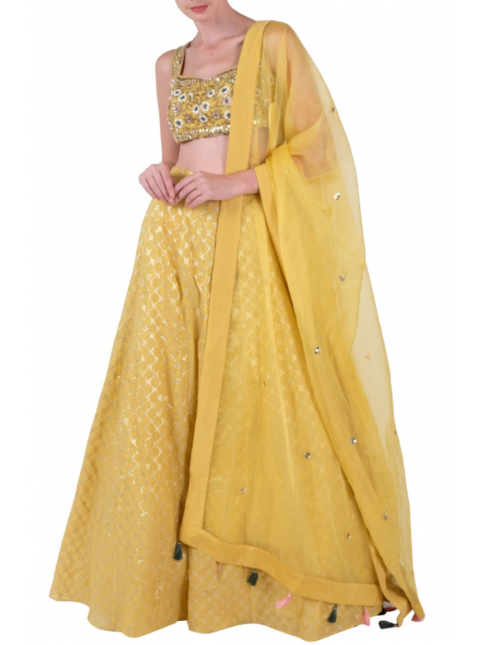 Crop top Lehenga in Silk fabric | Kashish India