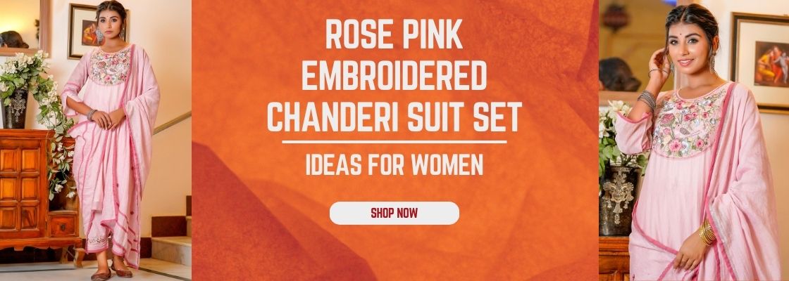 Feminine Charm: Discover the Rose Pink Embroidered Chanderi Suit Set