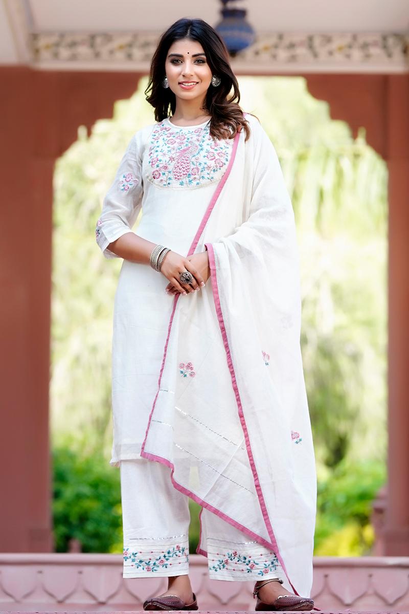 White Embroidered Chanderi kurta