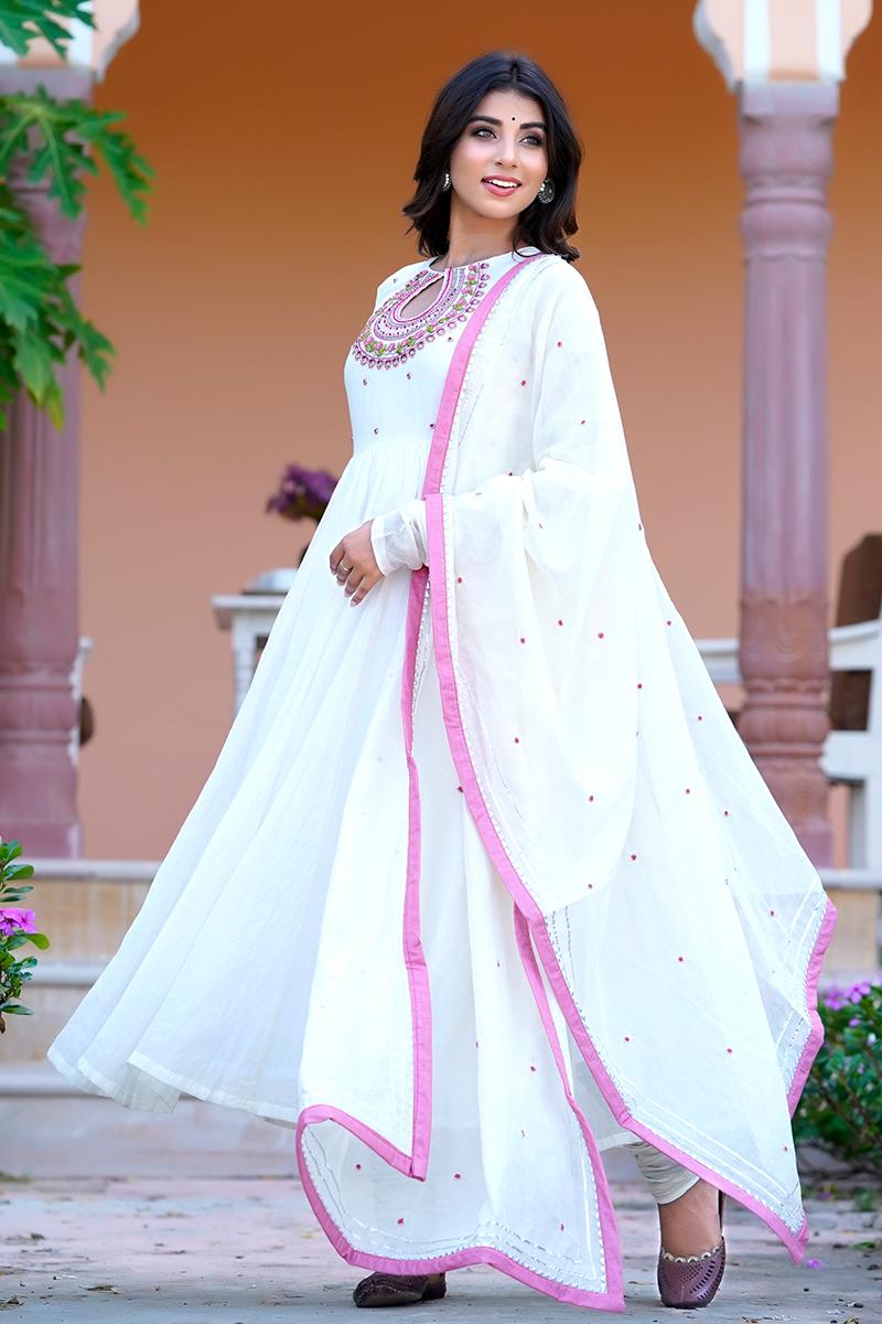 White Embroidered Chanderi  Kurta