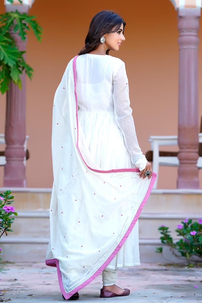 White Embroidered Chanderi  Kurta