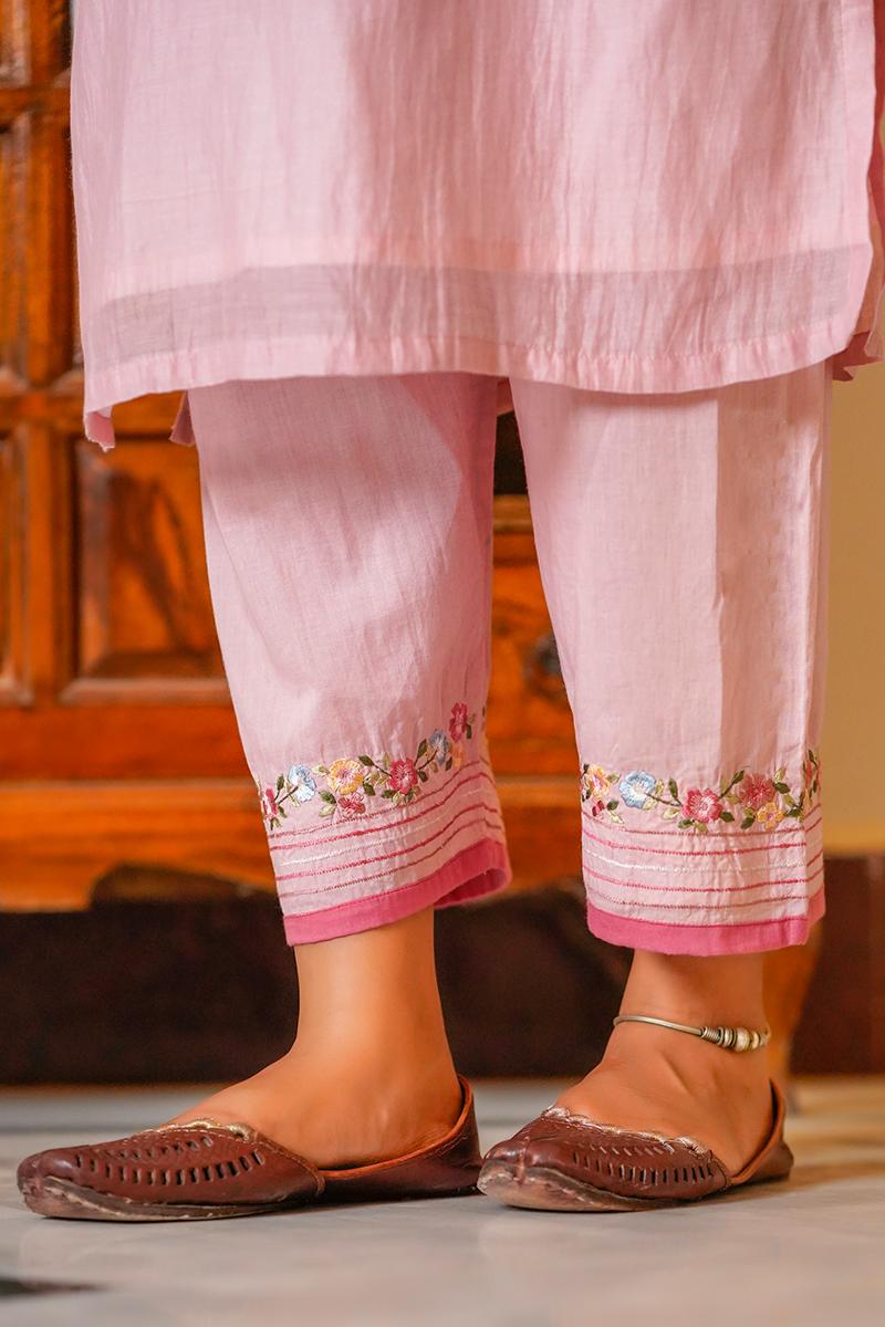 Rose Pink Embroidered Chanderi Suit Set of 3