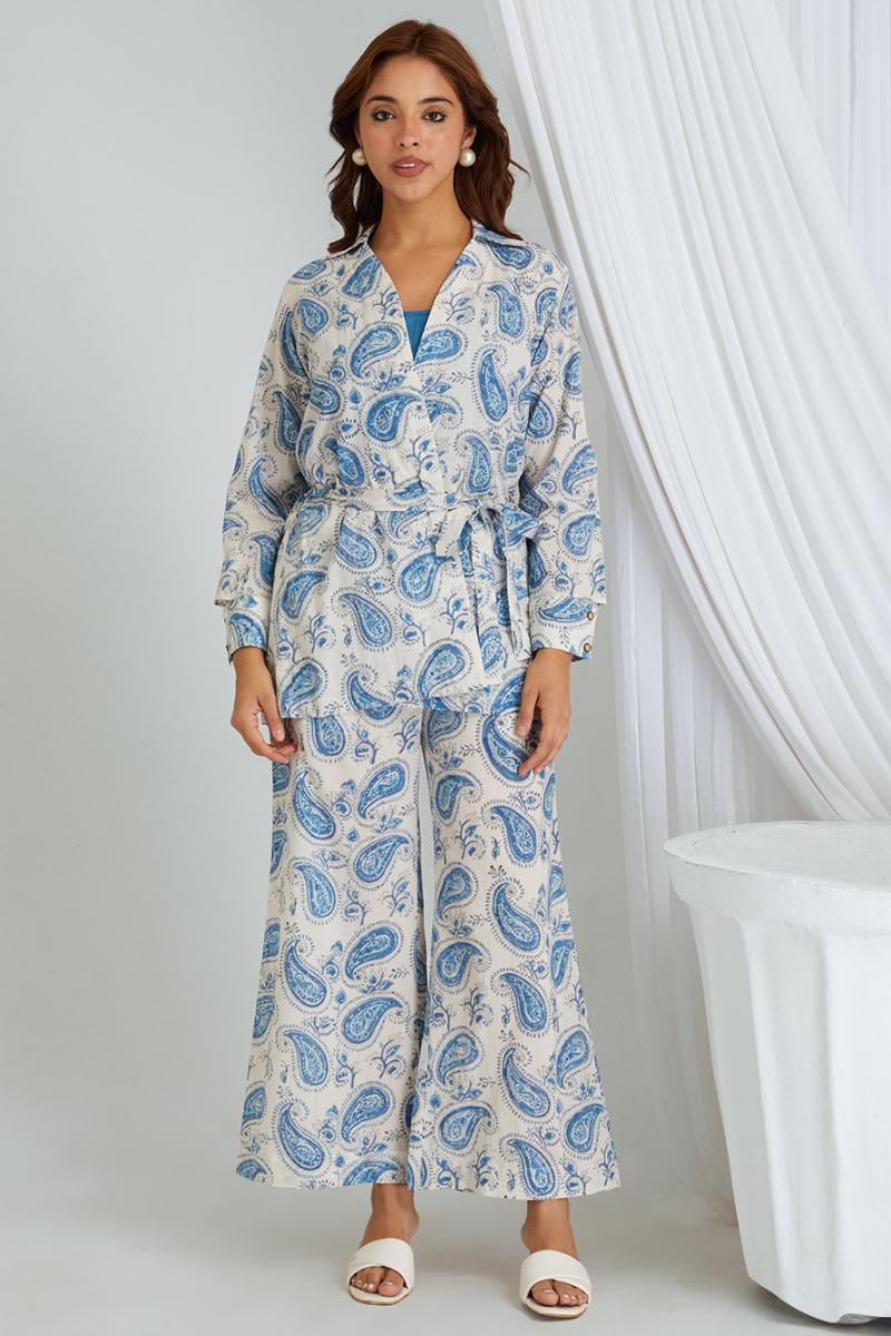 Blue Hand Block Printed Cotton Co-ord Set - Set of 2