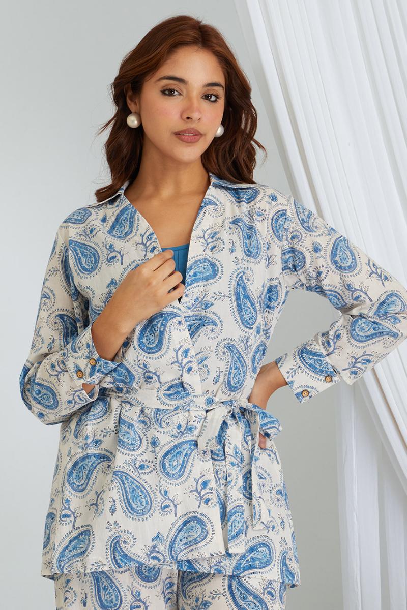 Blue Hand Block Printed Cotton Co-ord Set - Set of 2