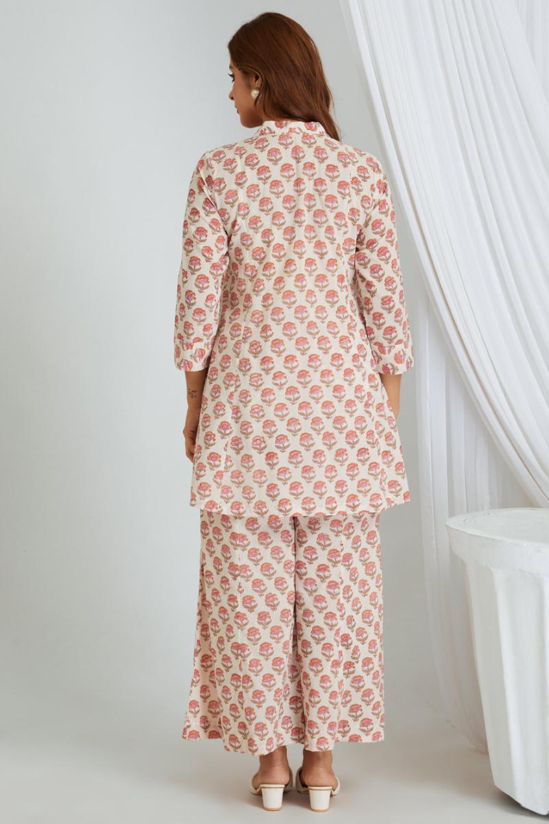 Pink Block Printed Cotton Co-ord Set - Set of 2