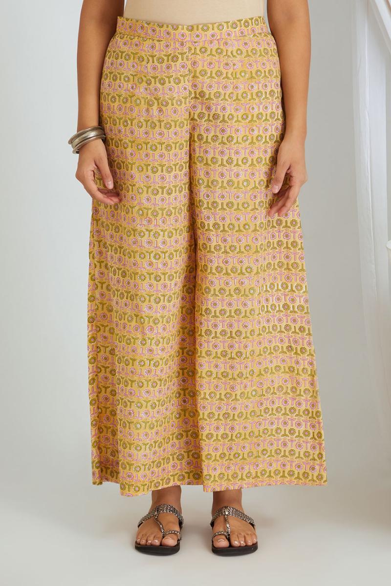 Mustard Yellow Hand Block Printed Cotton Co-ord Set - Set of 2