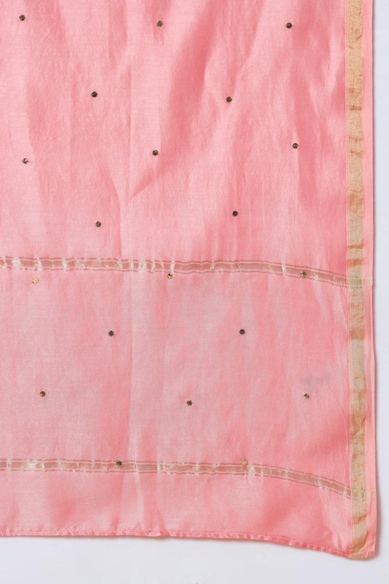 Light Pink Mukaish Work Chanderi Silk Dupatta