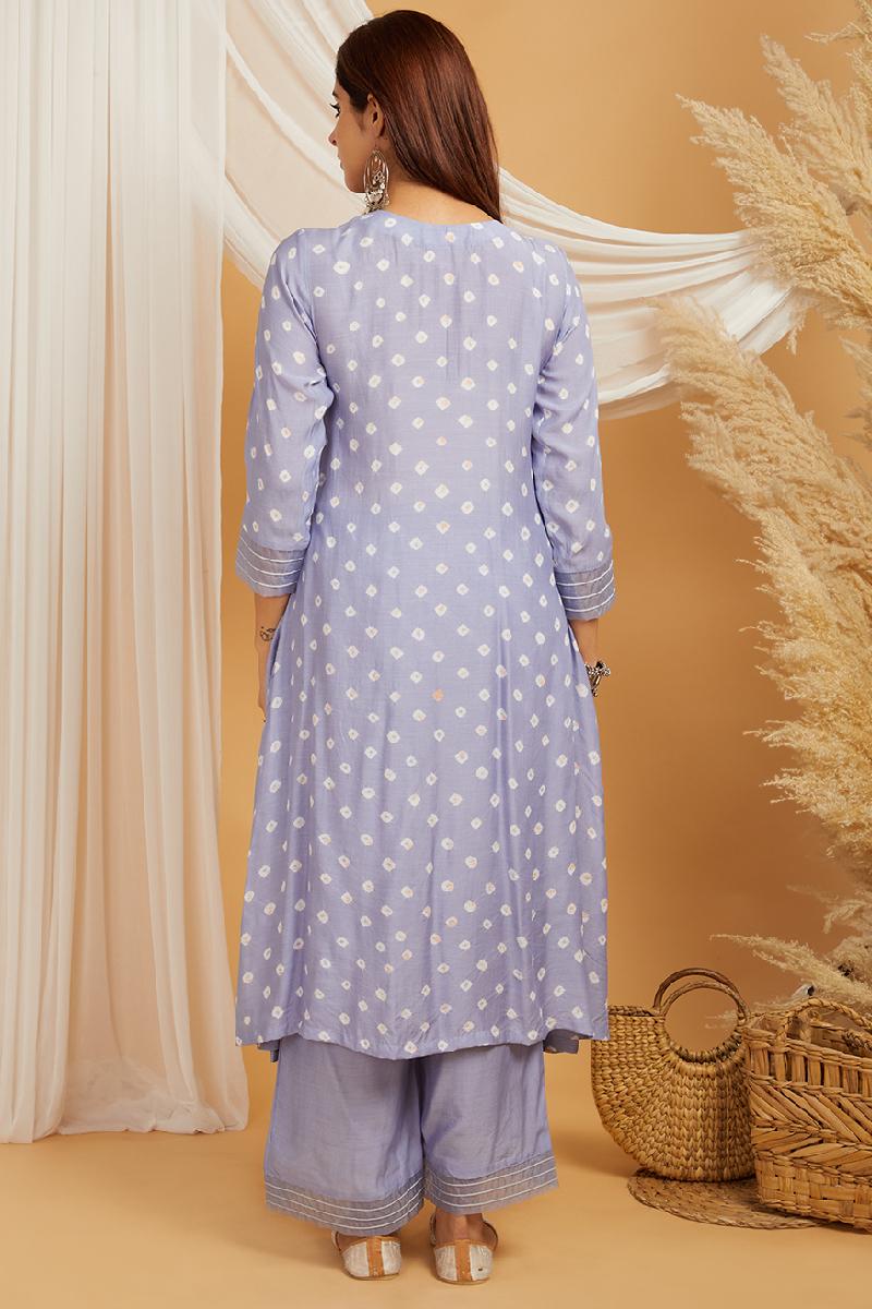 Lilac Bandhani Cotton Silk Kurta