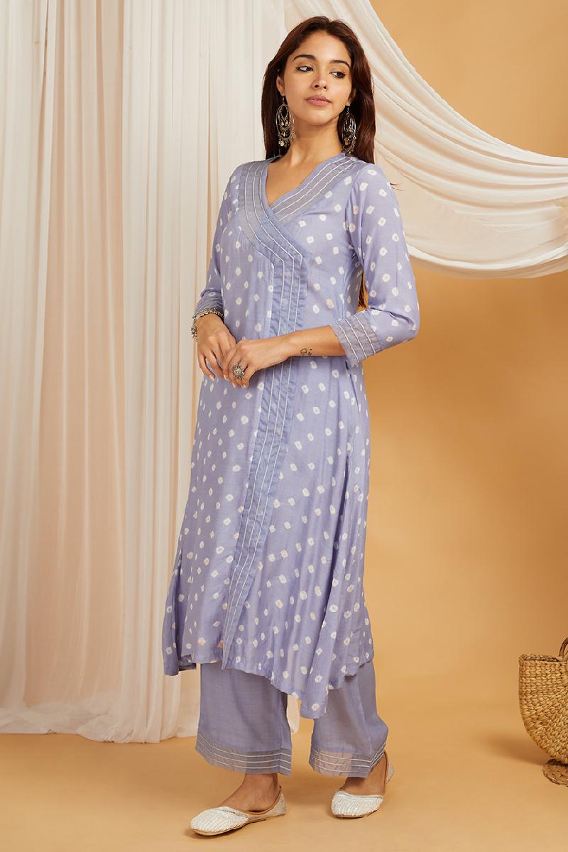 Lilac Bandhani Cotton Silk Kurta