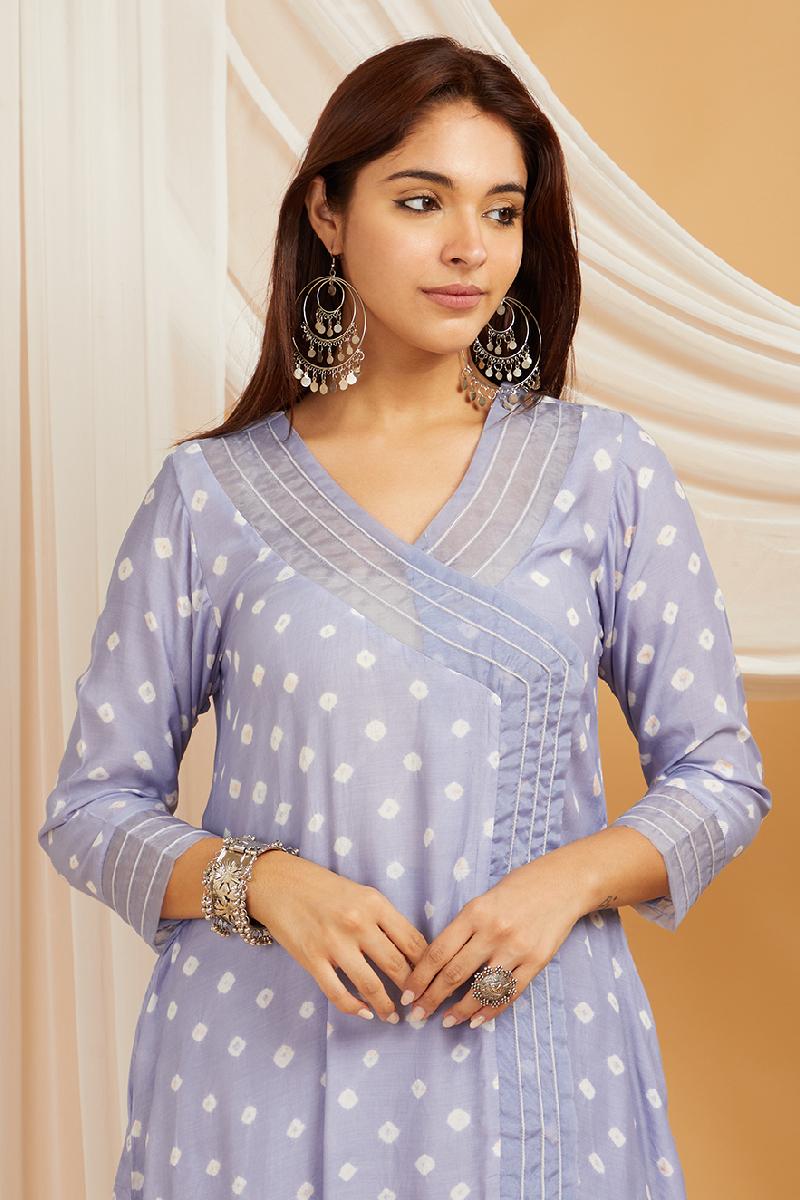 Lilac Bandhani Cotton Silk Kurta