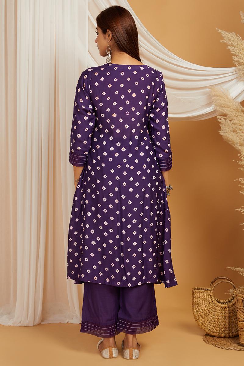 Purple Bandhani Cotton Silk Kurta