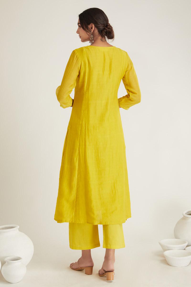 Mustard Yellow Chanderi Suit Set - Set of 3