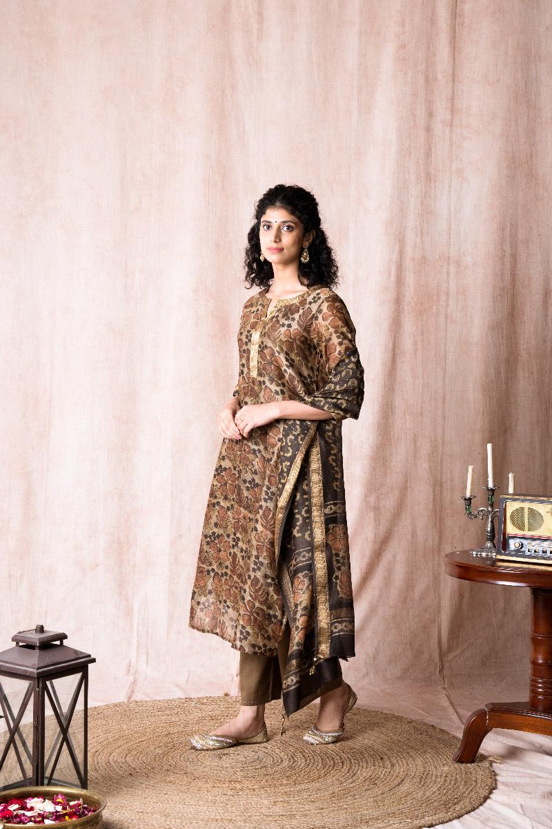 Brown Chanderi Suit Set - Set of 3