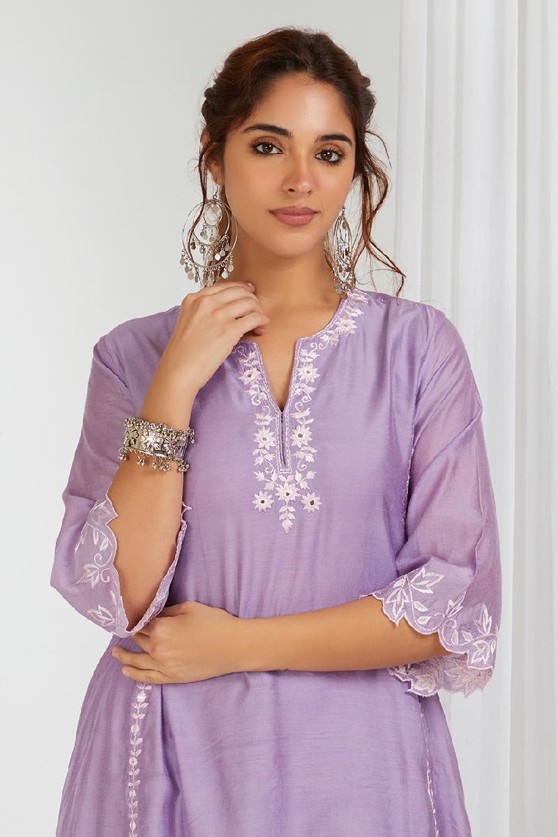 Purple Embroidered Chanderi Kurta