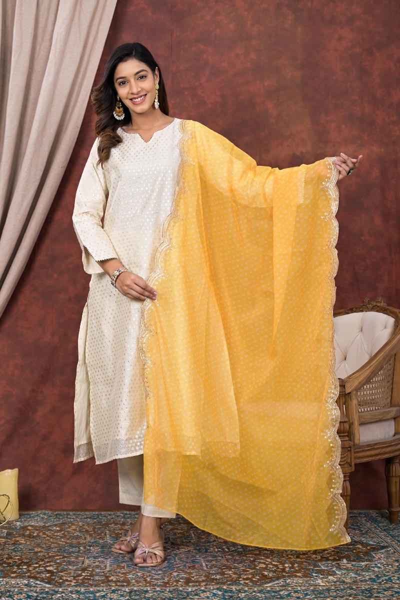 Yellow Gota Cotton Chanderi Suit - Set of 3