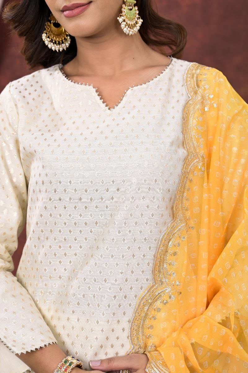 Yellow Gota Cotton Chanderi Suit - Set of 3