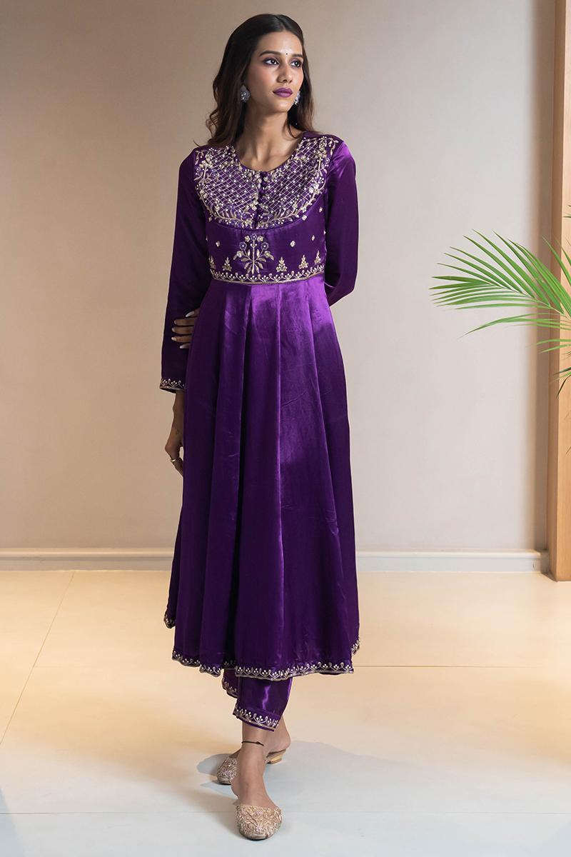 Purple Pure Gaji Silk Suit Set