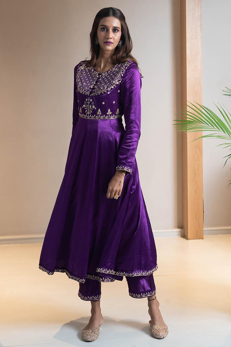 Purple Pure Gaji Silk Suit Set