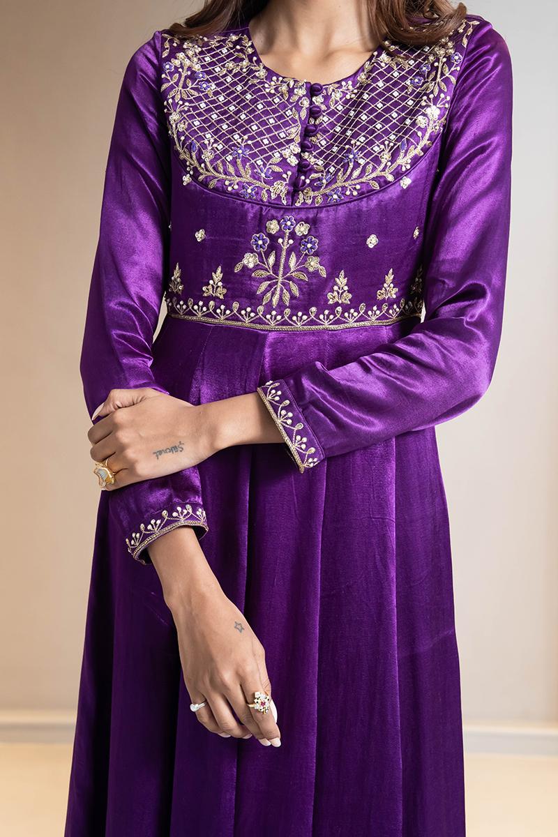 Purple Pure Gaji Silk Suit Set