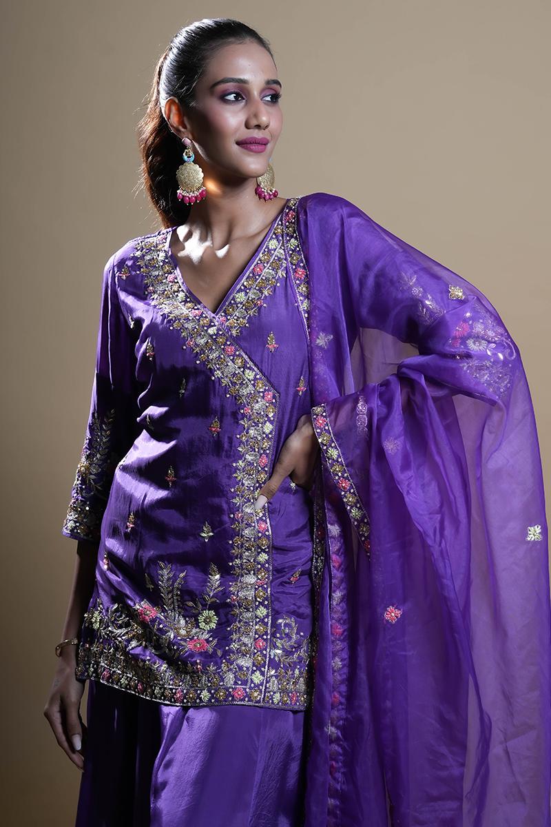 Purple Habutai Silk Gharara Set 