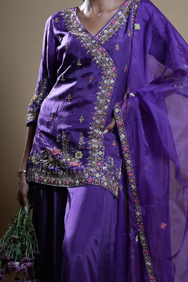 Purple Habutai Silk Gharara Set 