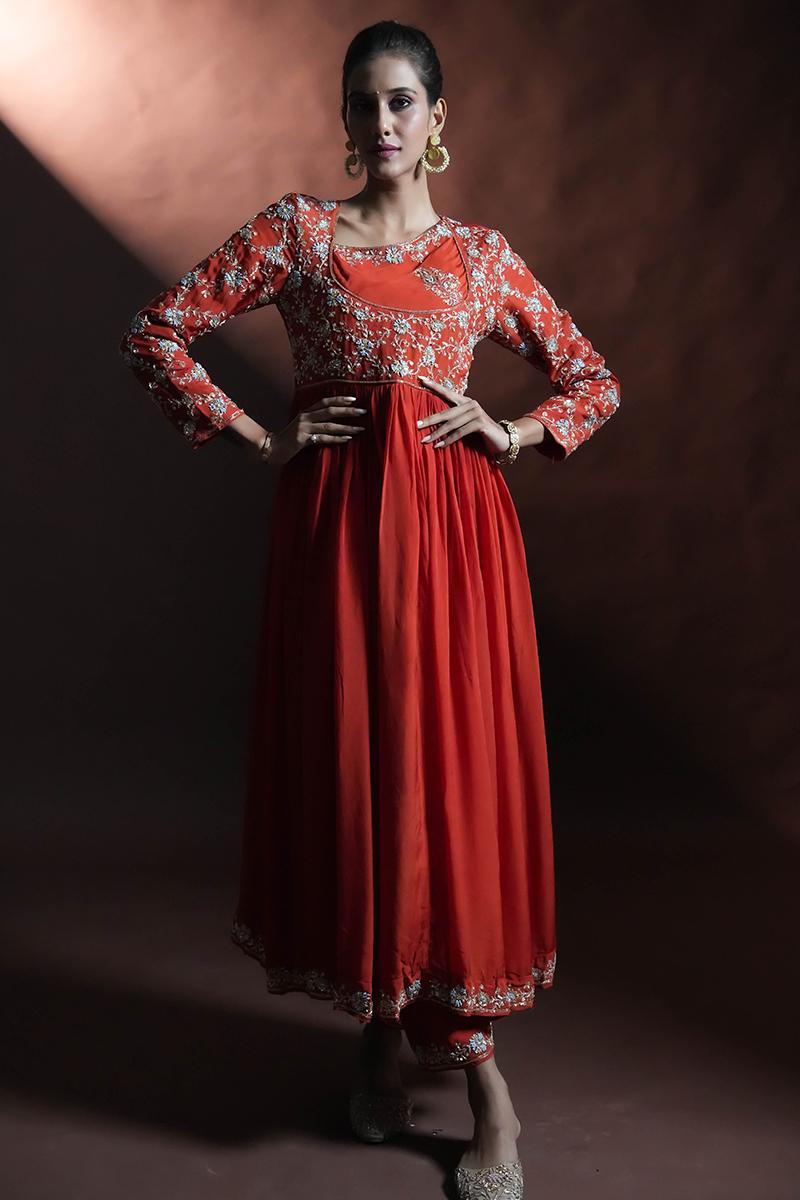 Rust Orange Anarkali Suit Set