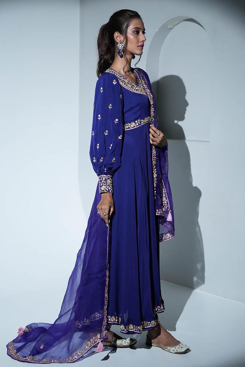 Blue Anarkali Flat Chiffon Suit Set