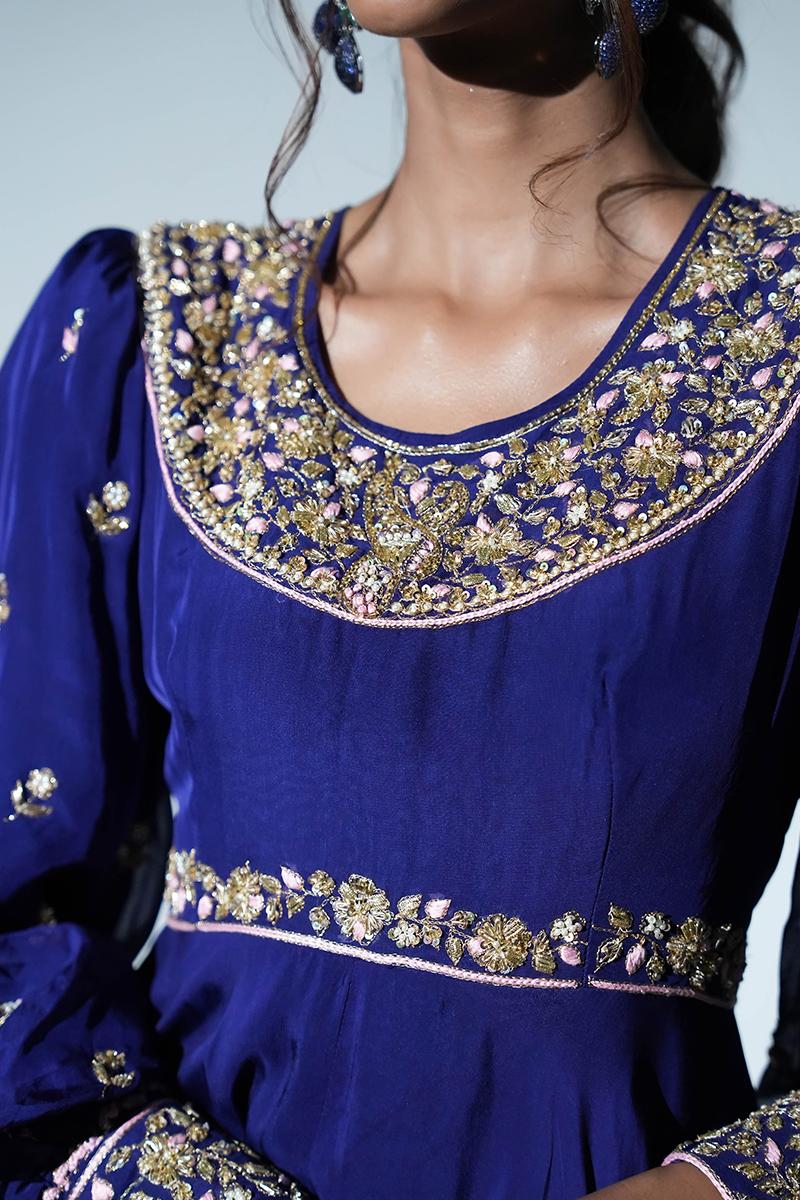 Blue Anarkali Flat Chiffon Suit Set