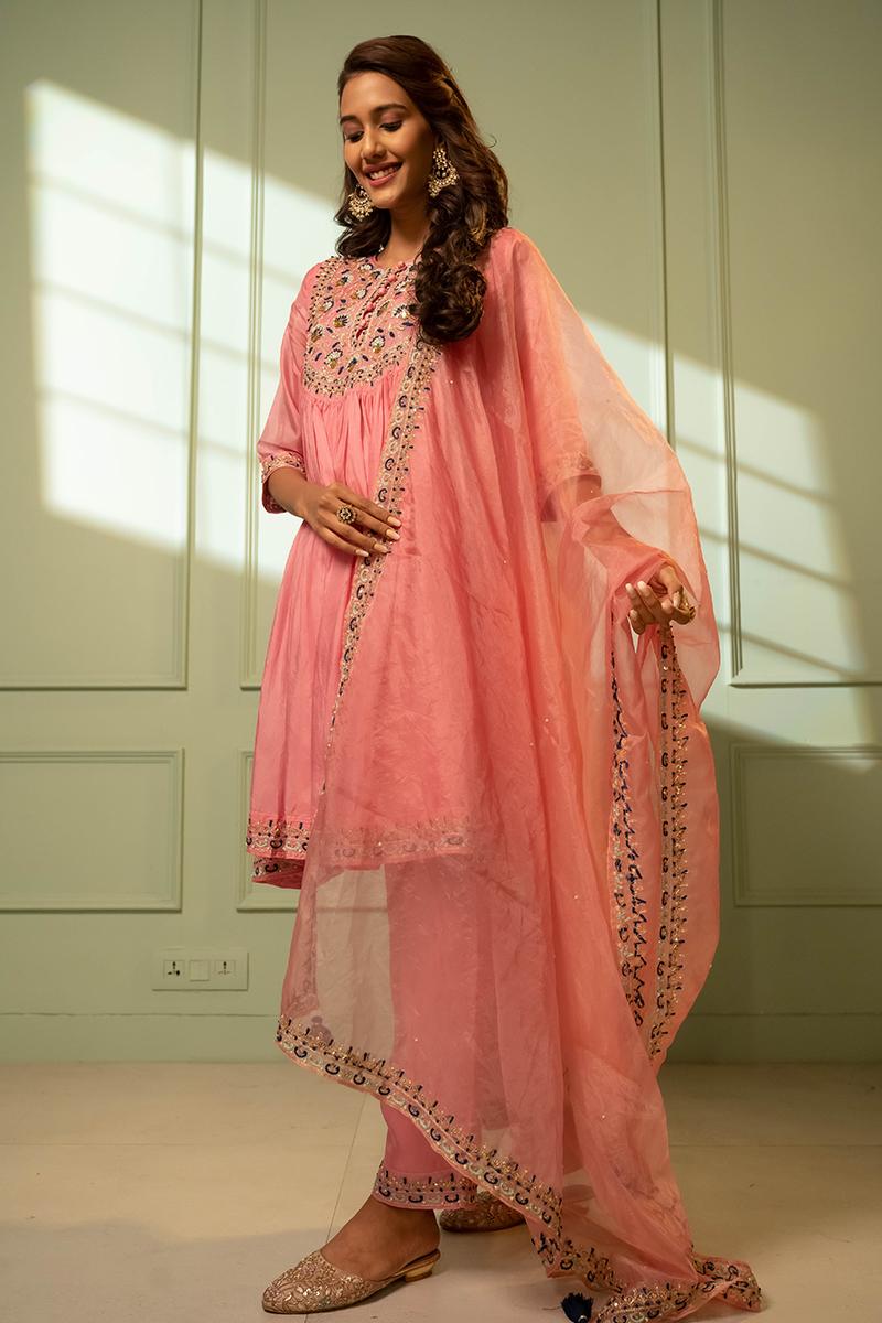 Pink Habutai Silk Suit Set 