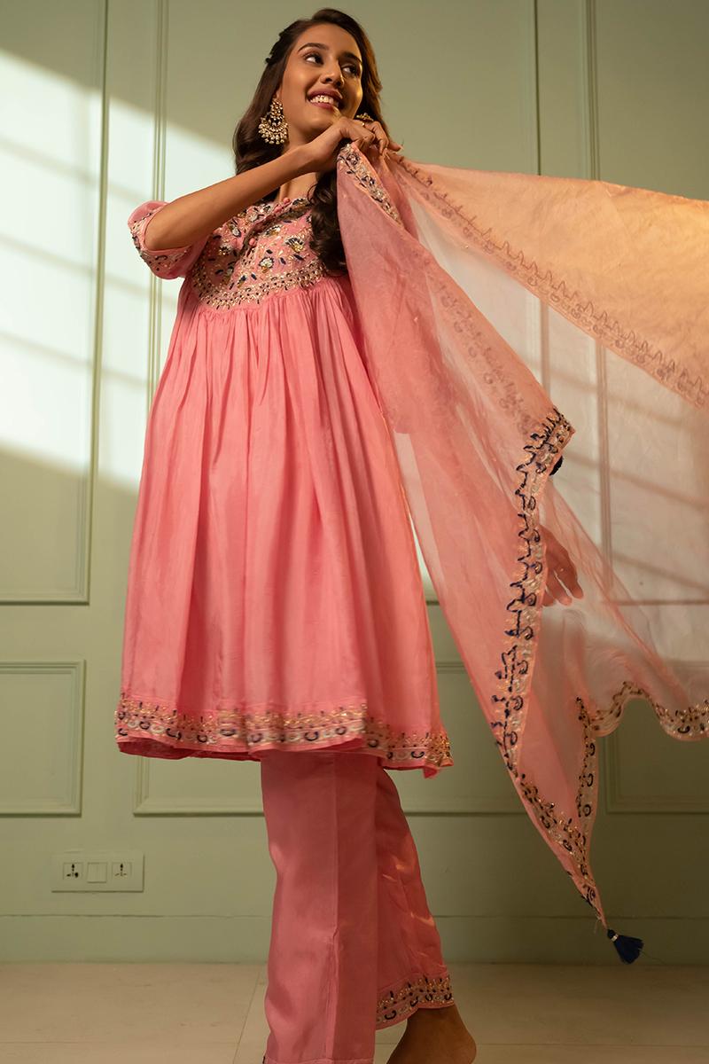 Pink Habutai Silk Suit Set 