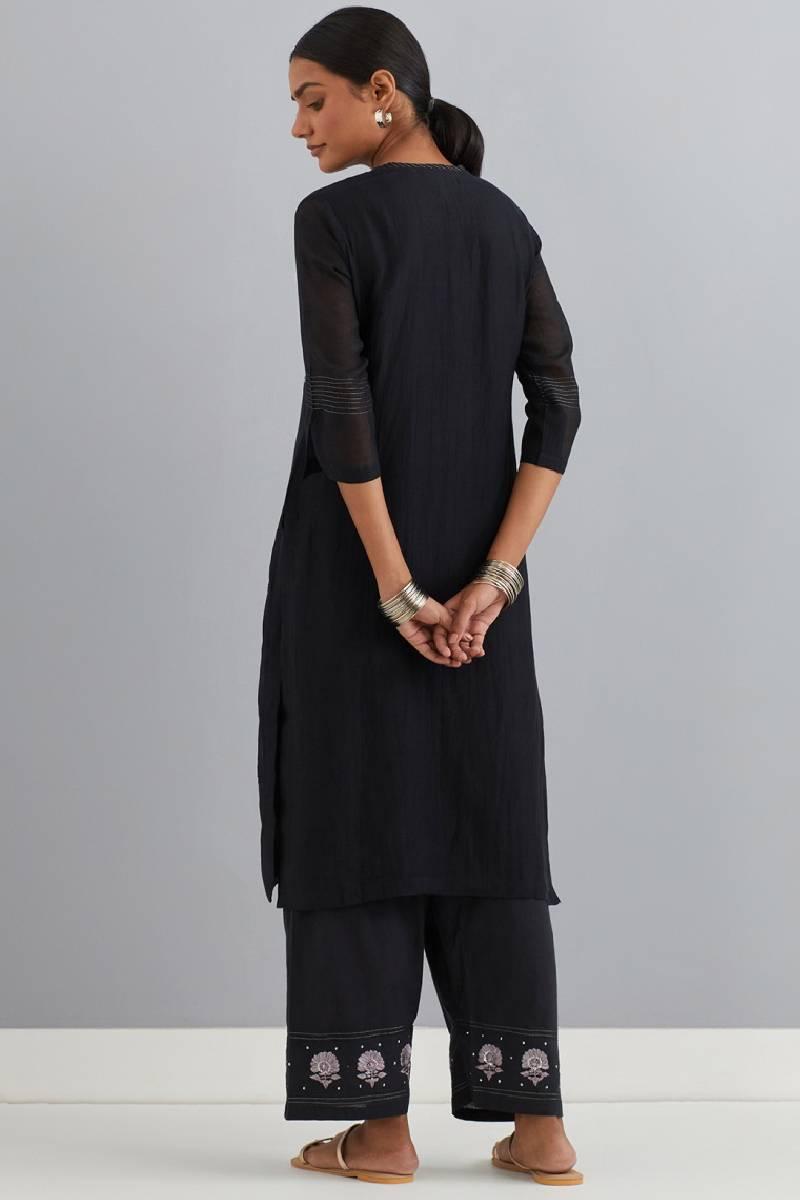 Black Embroidered Chanderi Kurta Set of 3