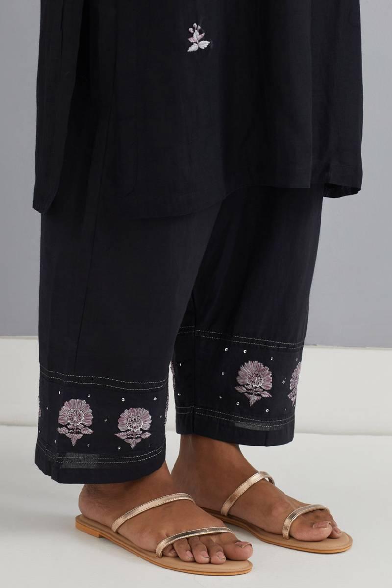 Black Embroidered Cotton Pant