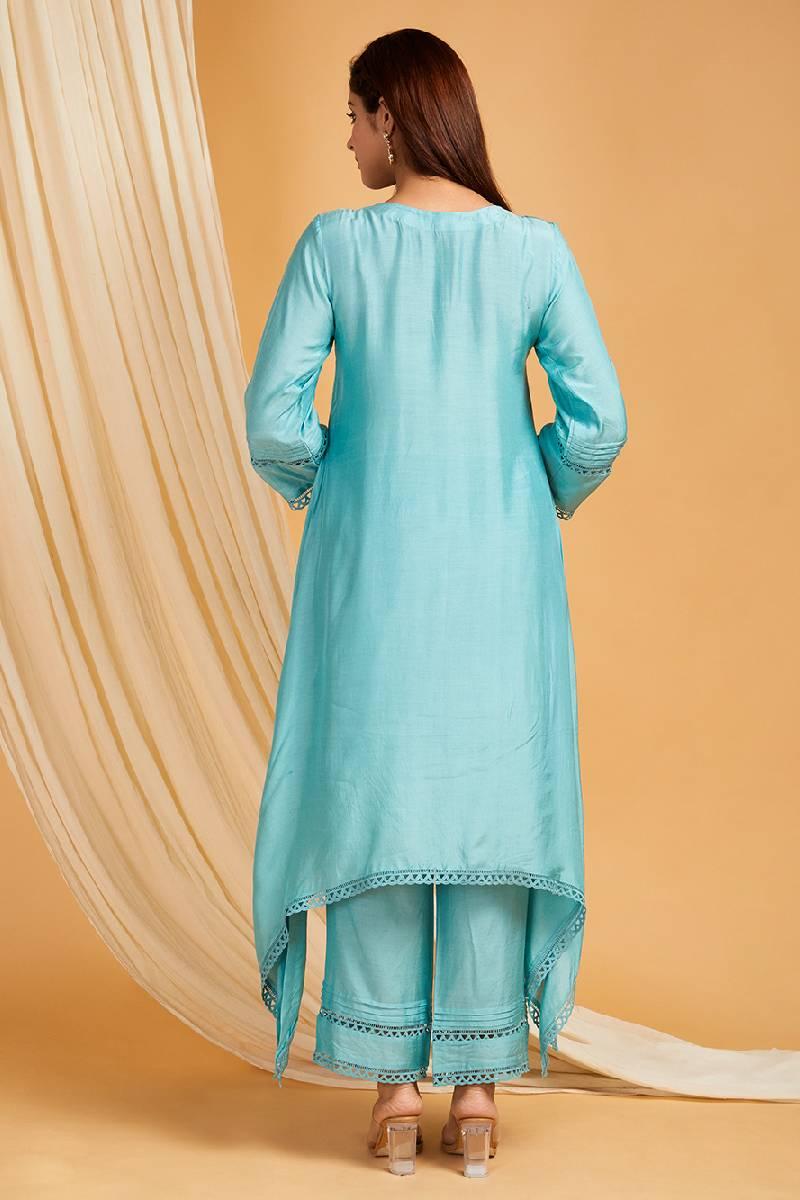 Sky Blue  Cotton Silk Pants