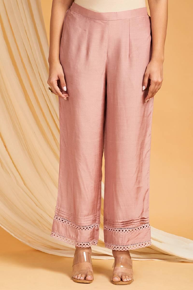 Old Rose Pink Lace Cotton Silk Pants