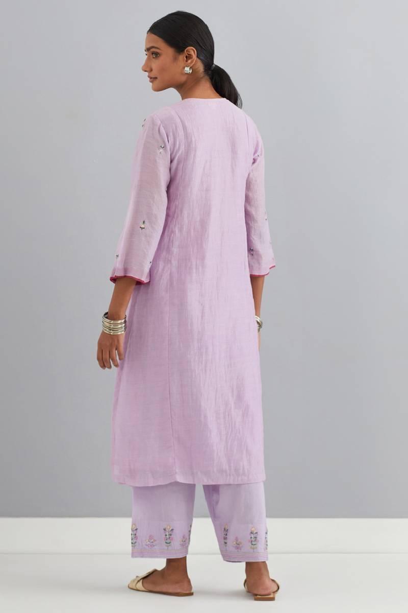 Lavender Embroidered Chanderi Kurta Set of 3