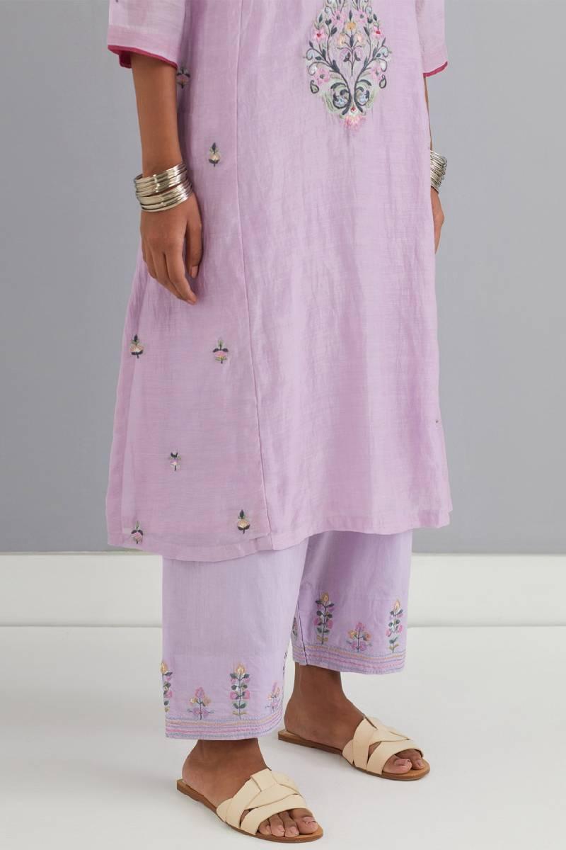 Lavender Embroidered Chanderi Kurta Set of 3