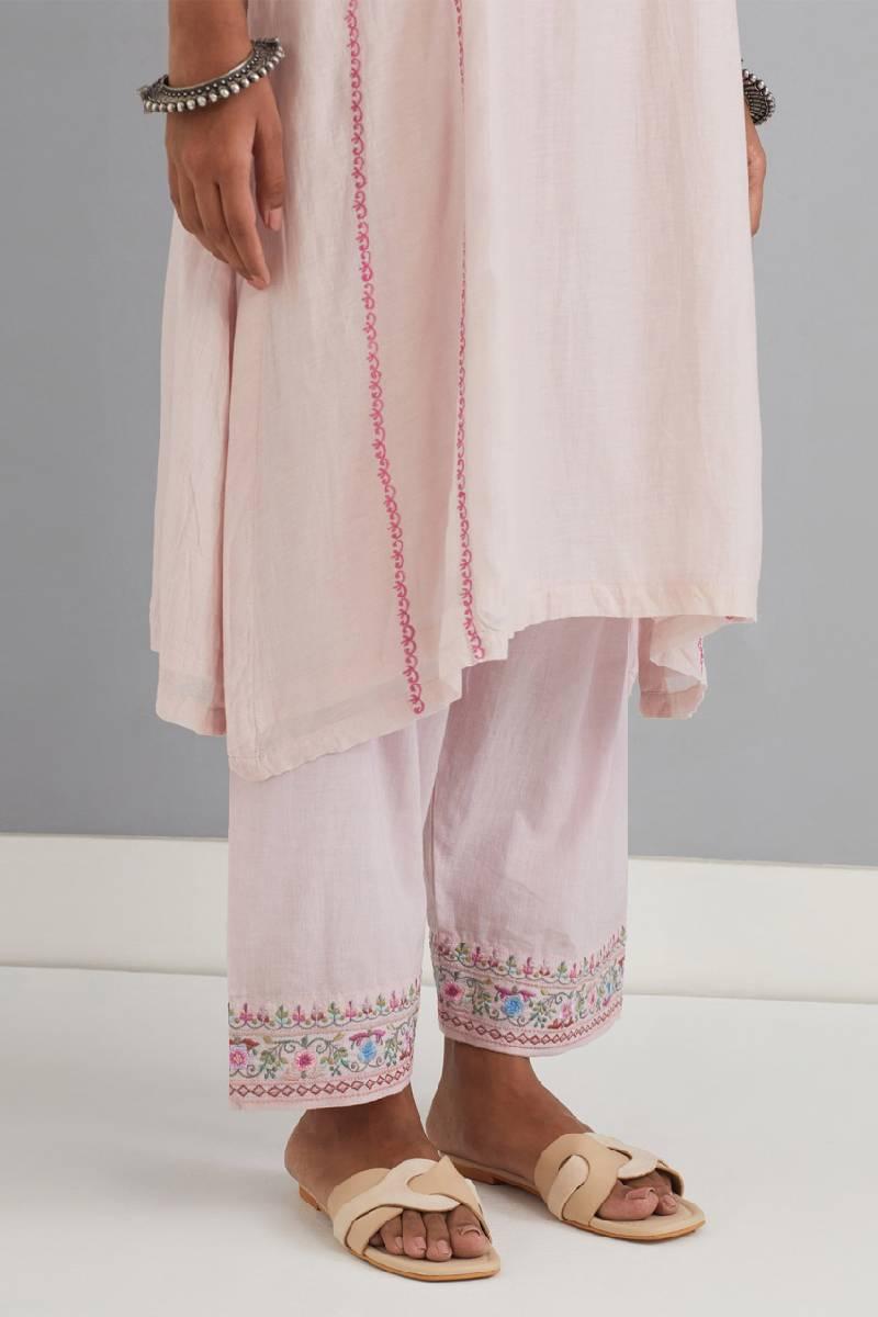 Lilac Pink Embroidered Chanderi Kurta Set of 3