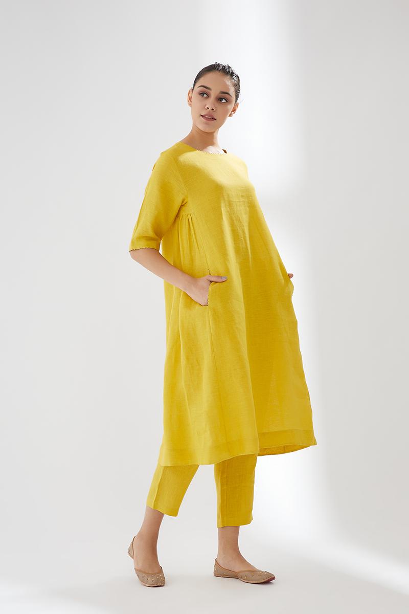 Yellow Tunic set with pocket detail