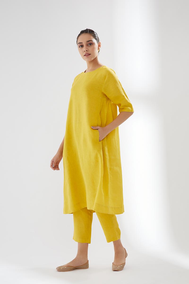 Yellow Tunic set with pocket detail